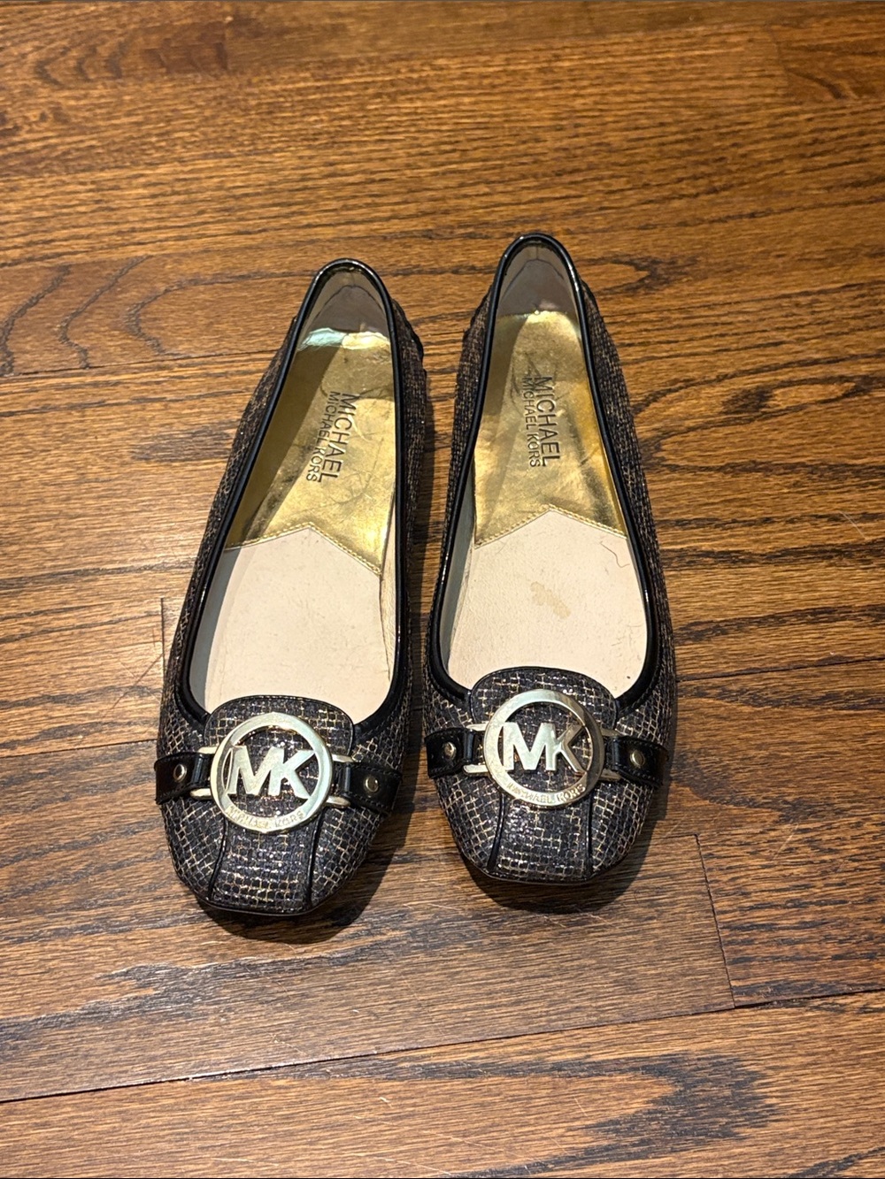 Michael Kors Dark Brown Textured Logo Ballet Flats